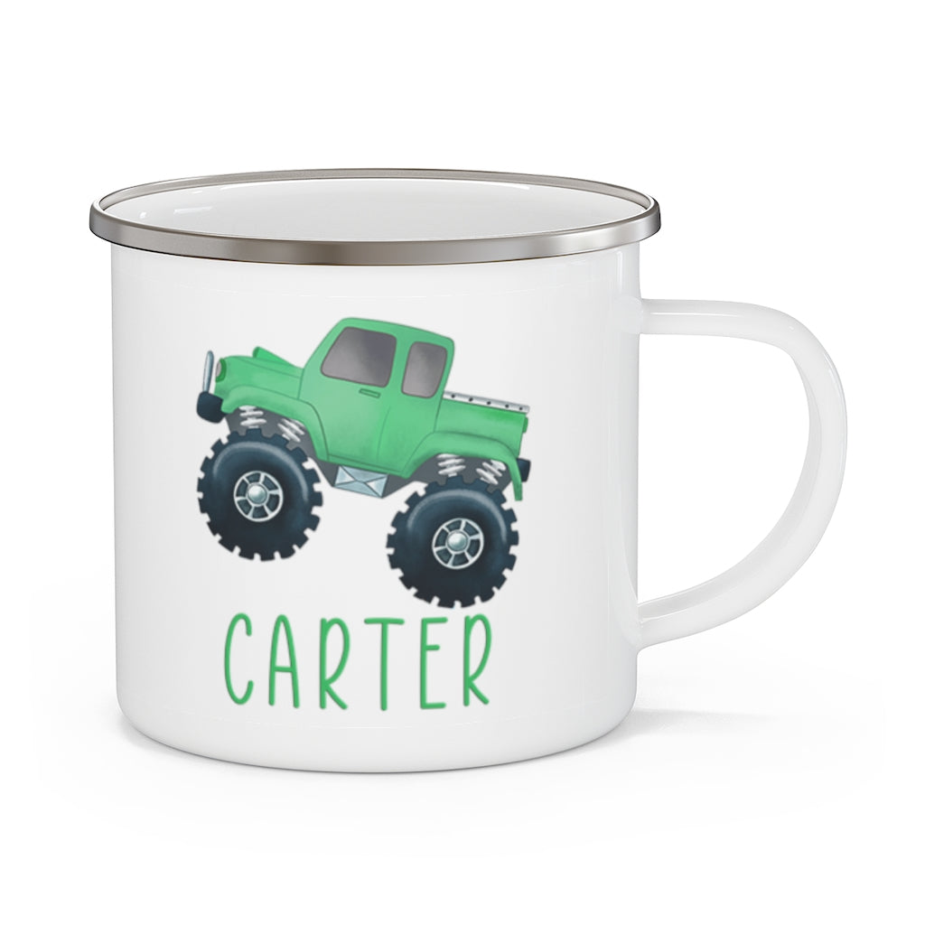Custom Name Monster Truck Children's Enamel Campfire Mug III