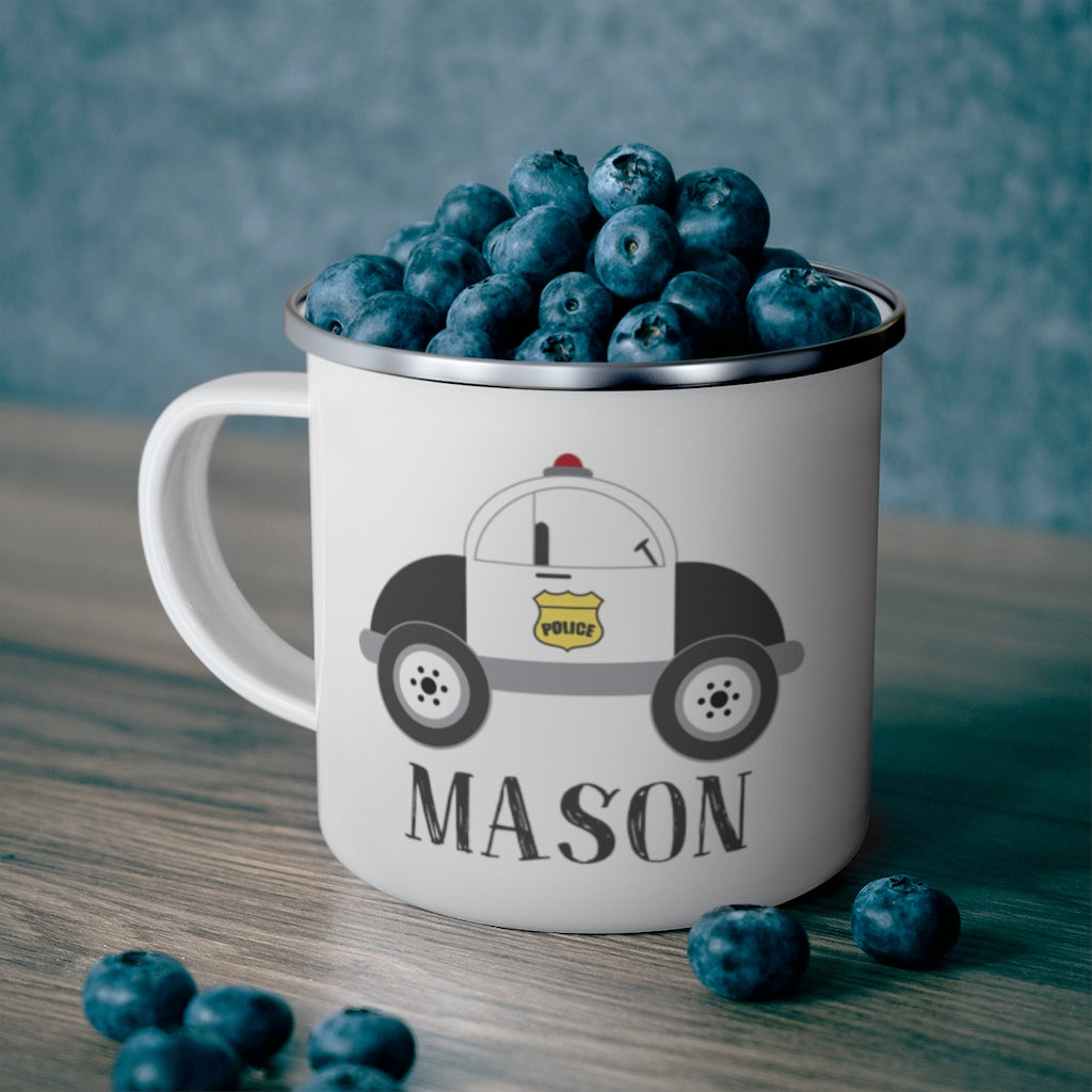 Custom Name Police Car Children's Enamel Campfire Mug I