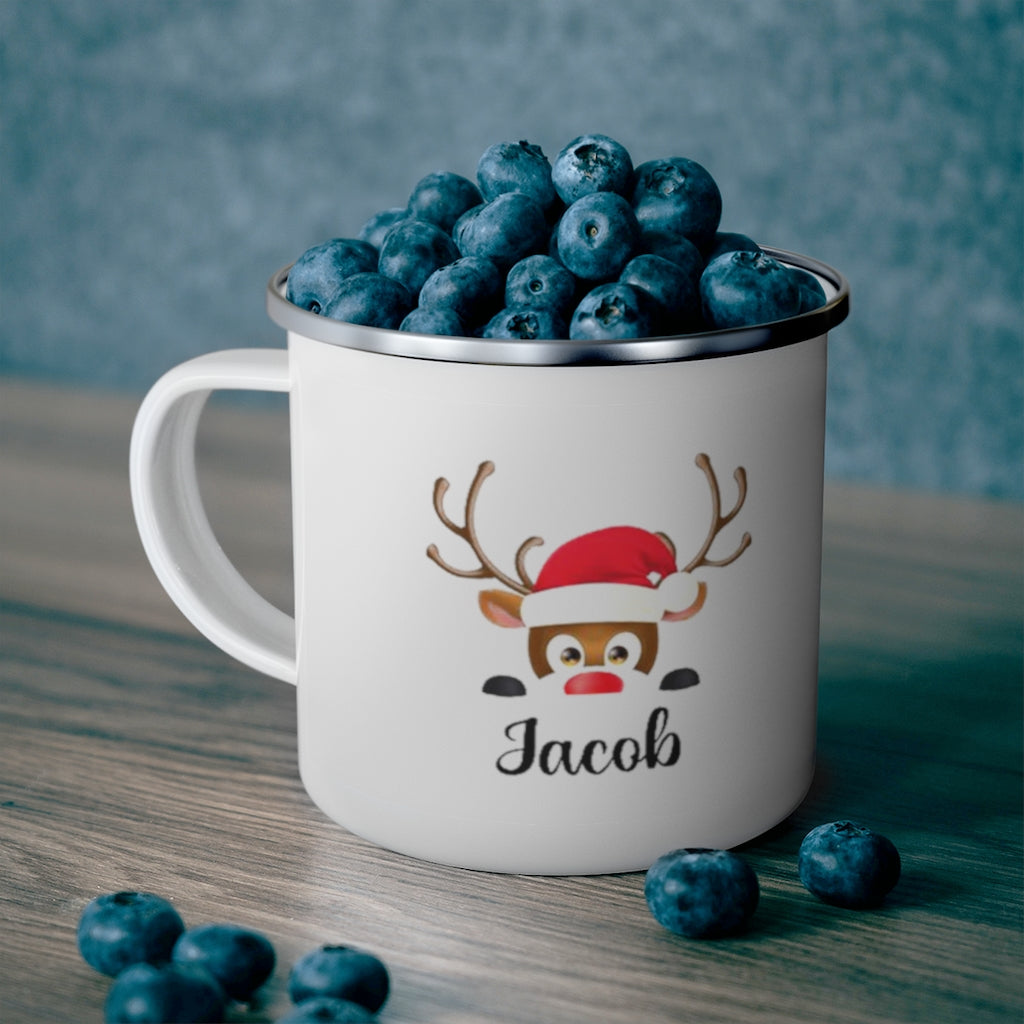 Personalised Enamel Reindeer Mug,Personalised Christmas Mug - Made In USA