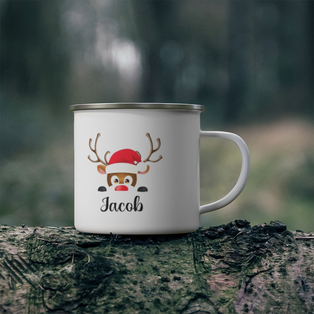 Personalised Enamel Reindeer Mug,Personalised Christmas Mug - Made In USA