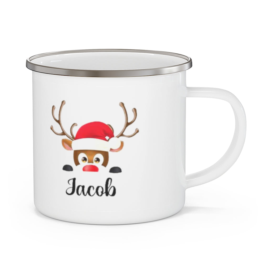 Personalised Enamel Reindeer Mug,Personalised Christmas Mug - Made In USA