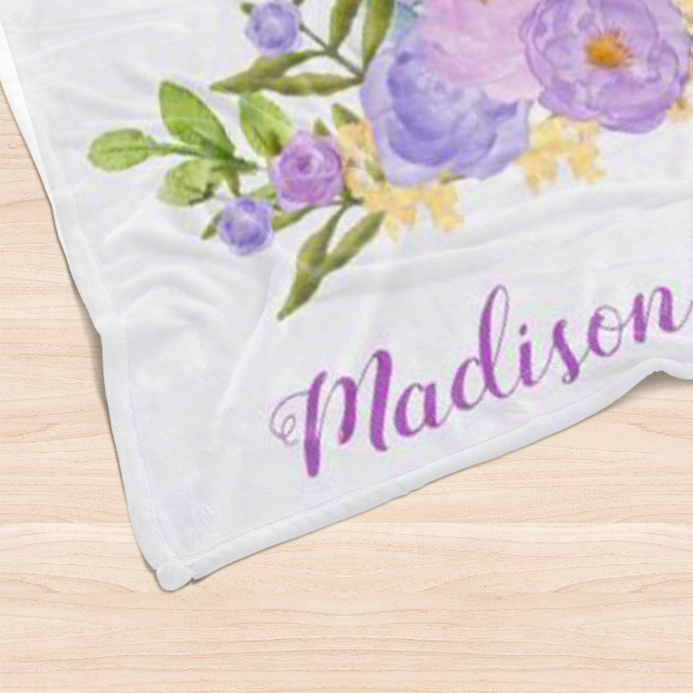 Custom Name Elephant Baby Girl Blanket