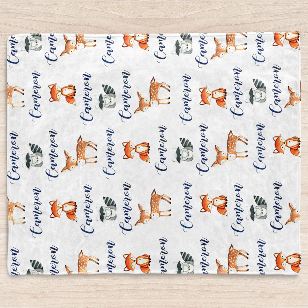 Custom Name Animal Baby Boy Blanket