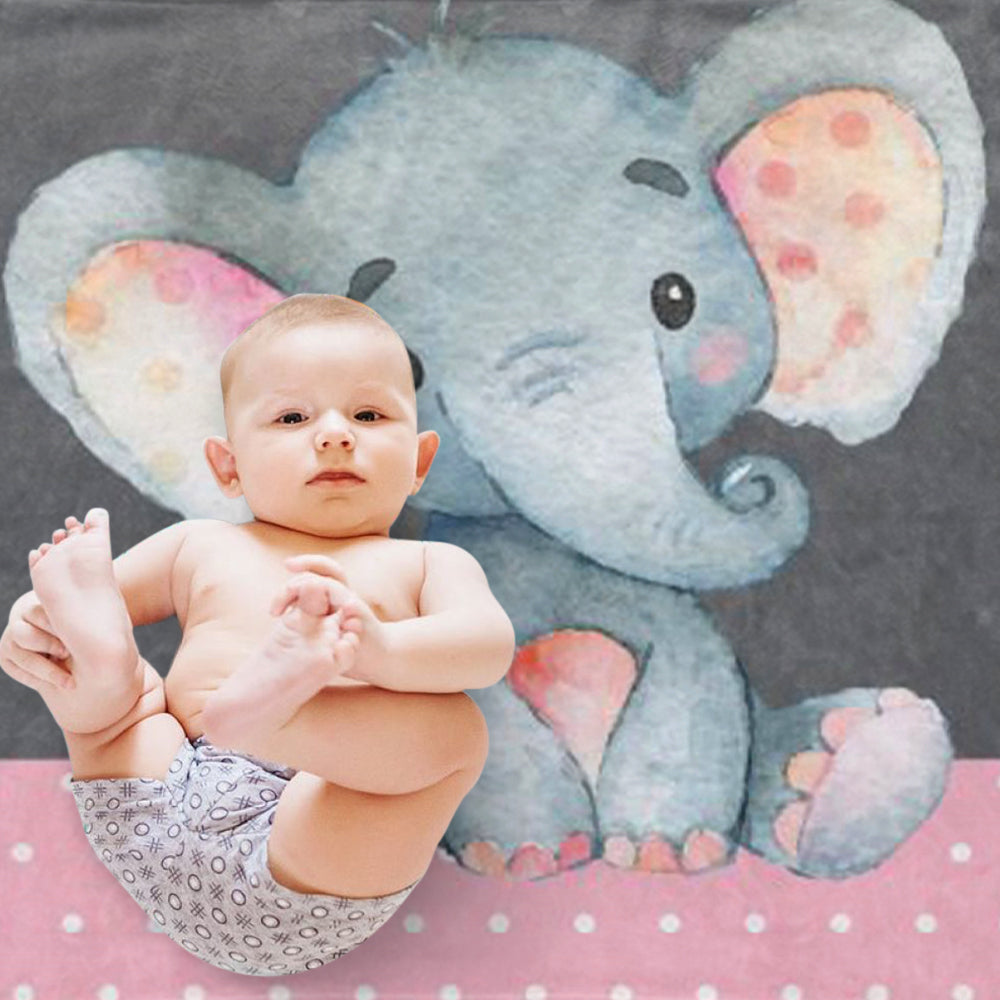 Custom Name Elephant Baby Boy Blanket