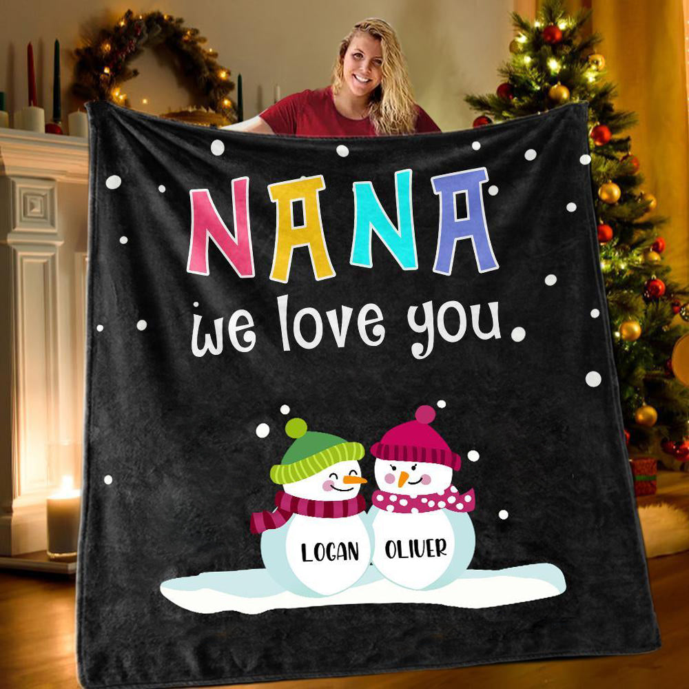 New Personalized Christmas Snowman Family Blanket With Names