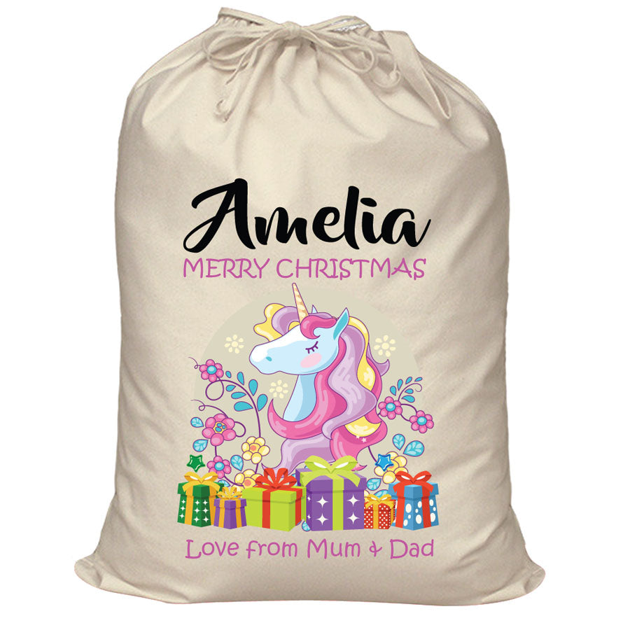PERSONALISED CHRISTMAS UNICORN SANTA SACK – DESIGN，NEW CHRISTMAS GIFT！