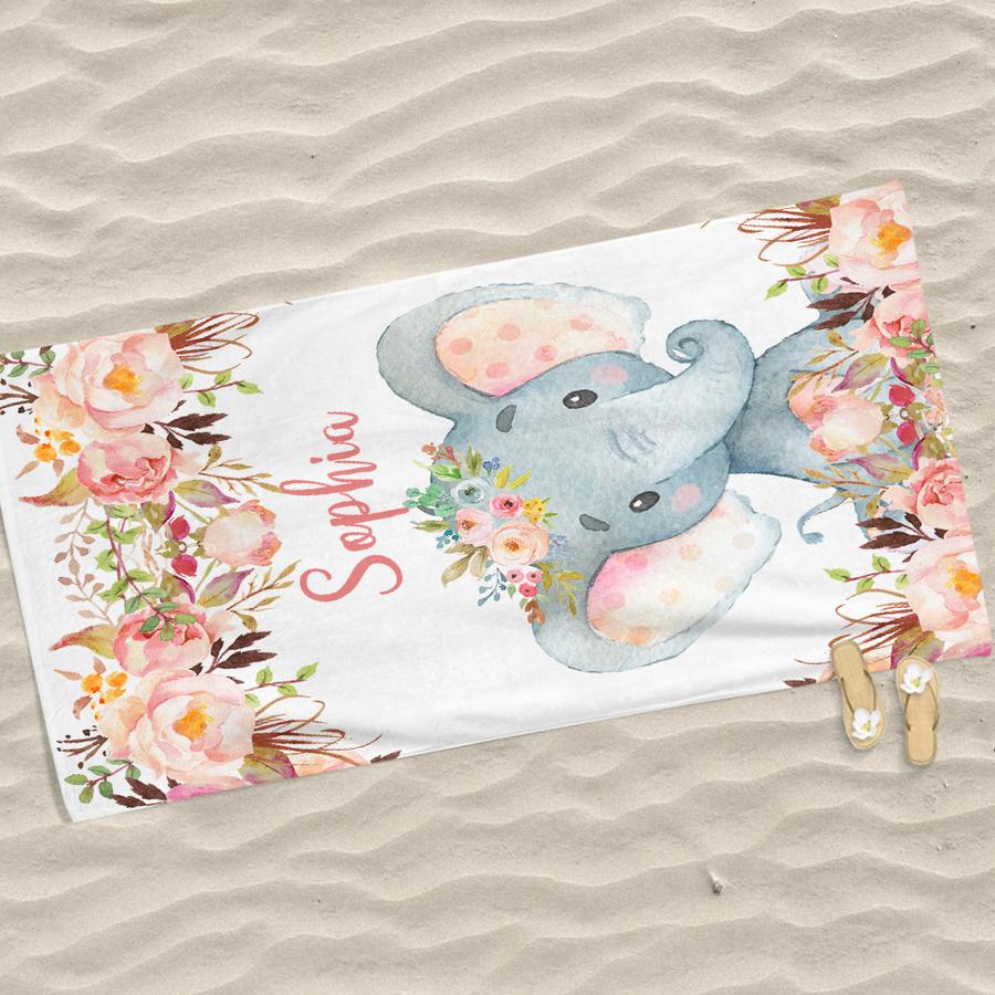 Personalized Kids Beach Towels -Elephant I22