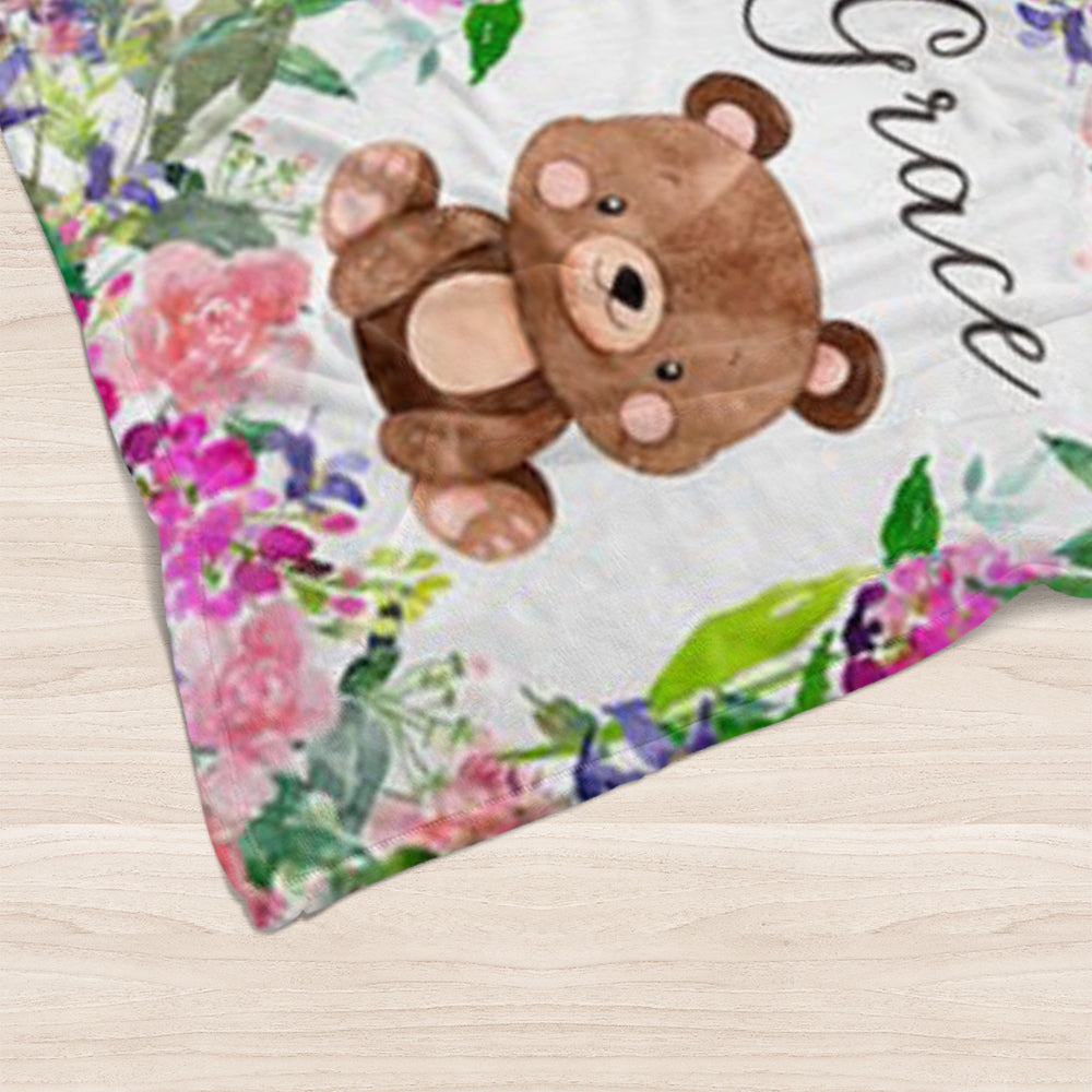 Custom Name Bear Baby Boy Blanket