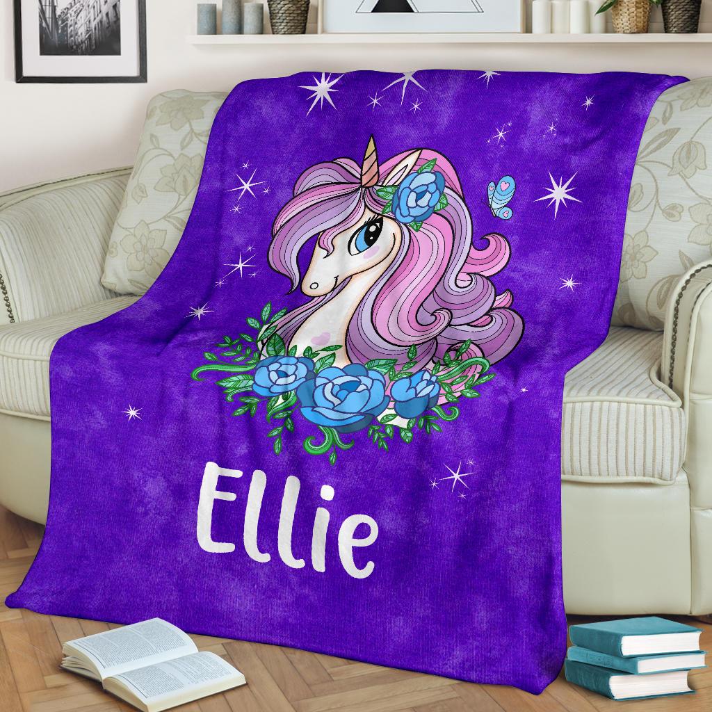 Custom Name Fleece Cartoon Blanket I02 - Unicorn