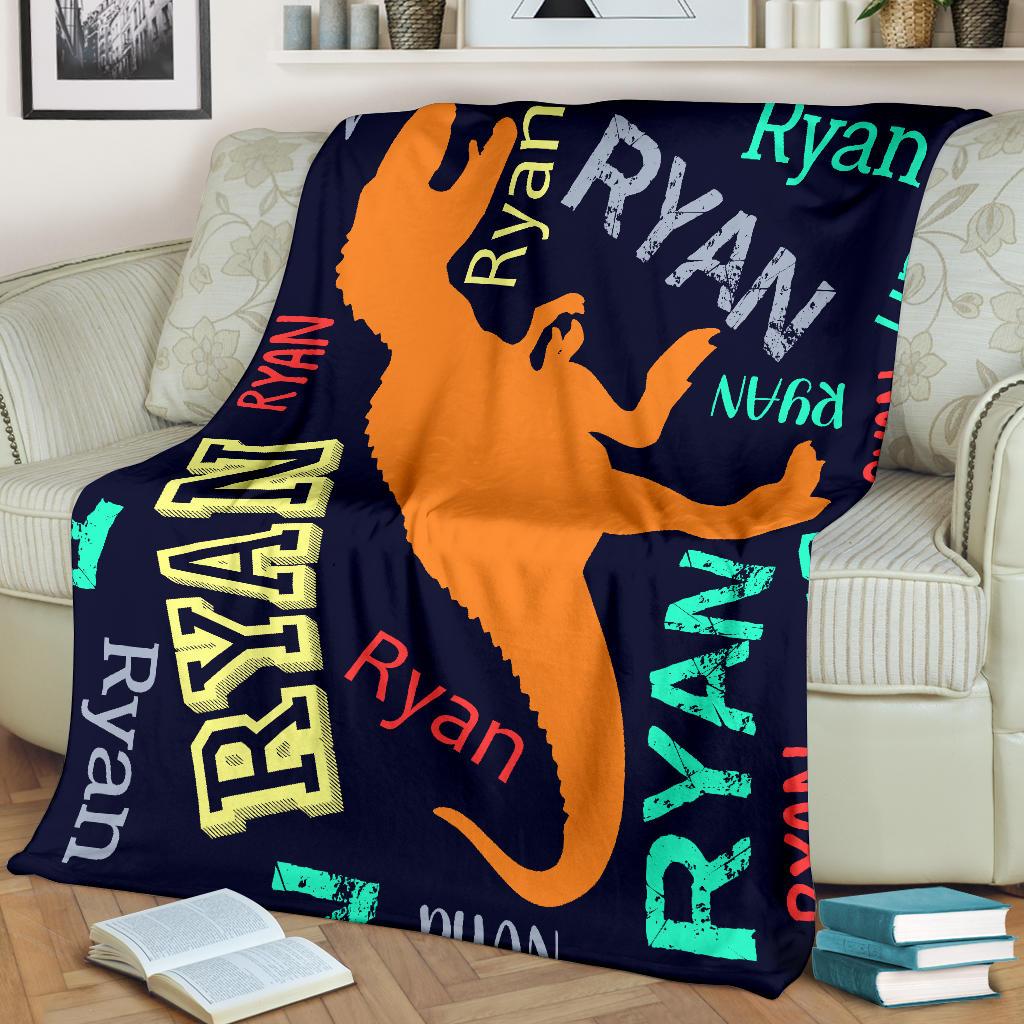 Custom Name Fleece Cartoon Dinosaur Blanket II01