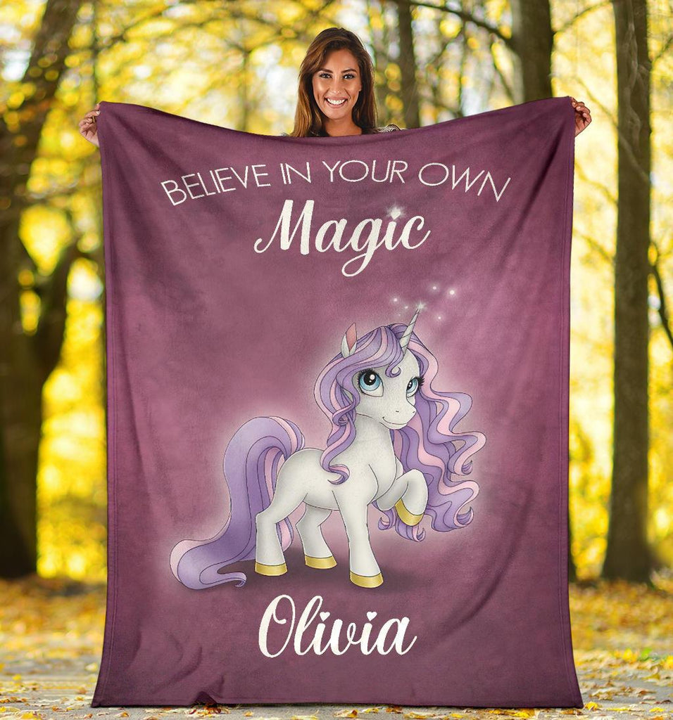 Custom Name Fleece Cartoon Blanket I16 - Unicorn