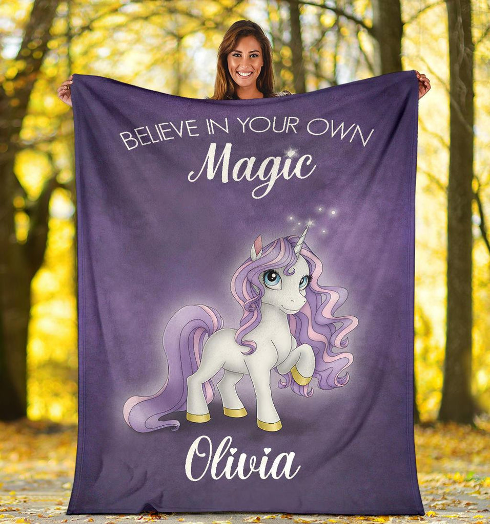 Custom Name Fleece Cartoon Blanket I16 - Unicorn