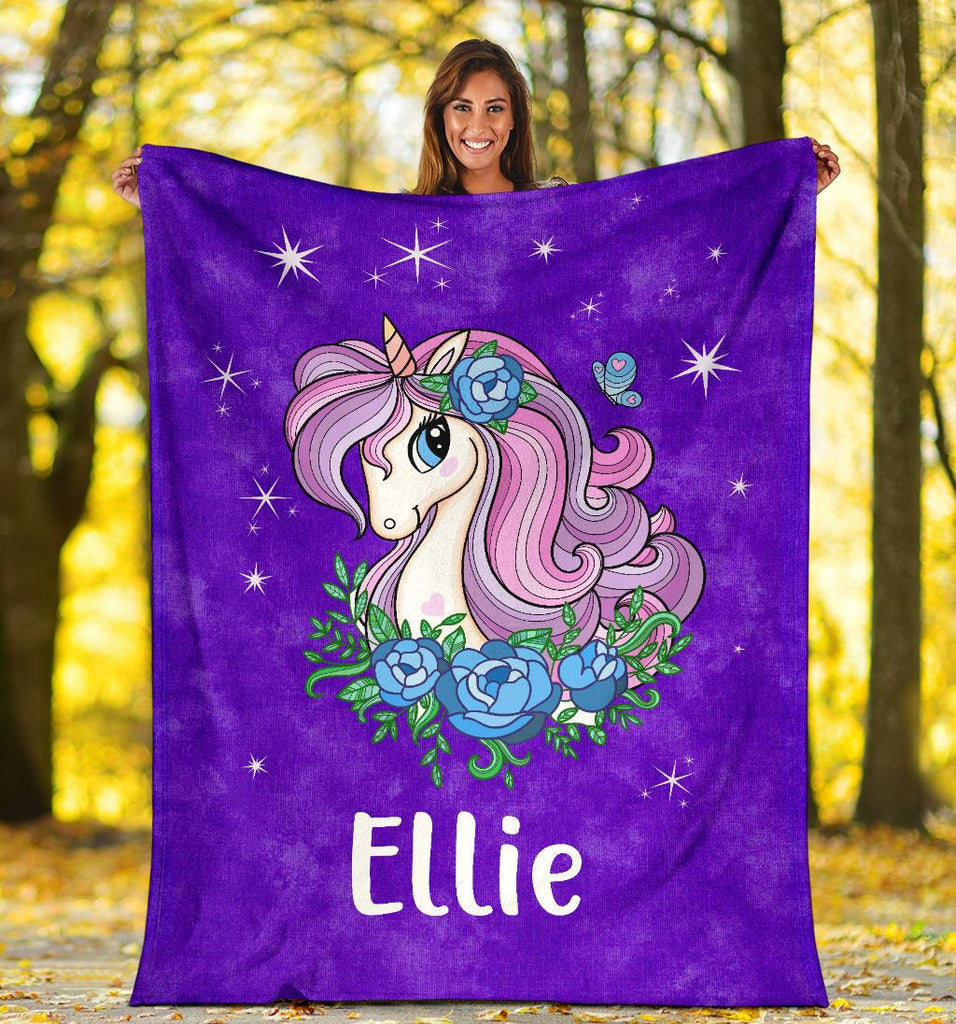 Custom Name Fleece Cartoon Blanket I02 - Unicorn