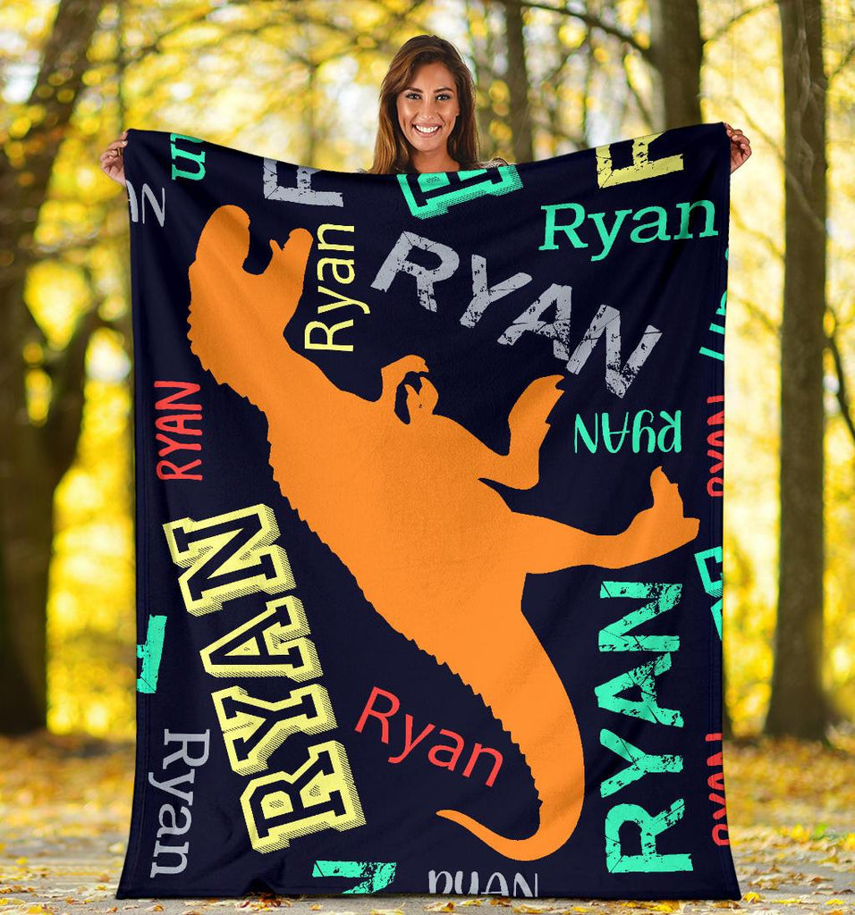 Custom Name Fleece Cartoon Dinosaur Blanket II01