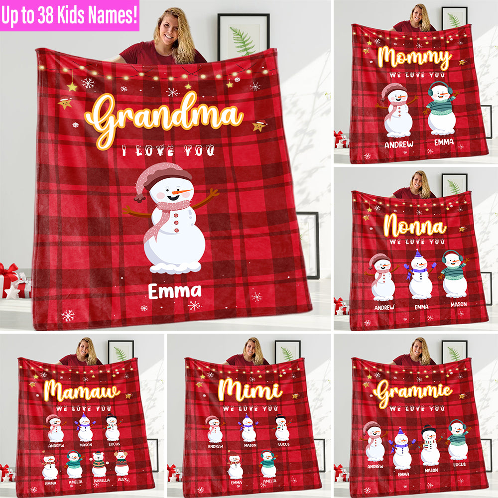 Personalized Snowmen Christmas Blanket with Children's Names