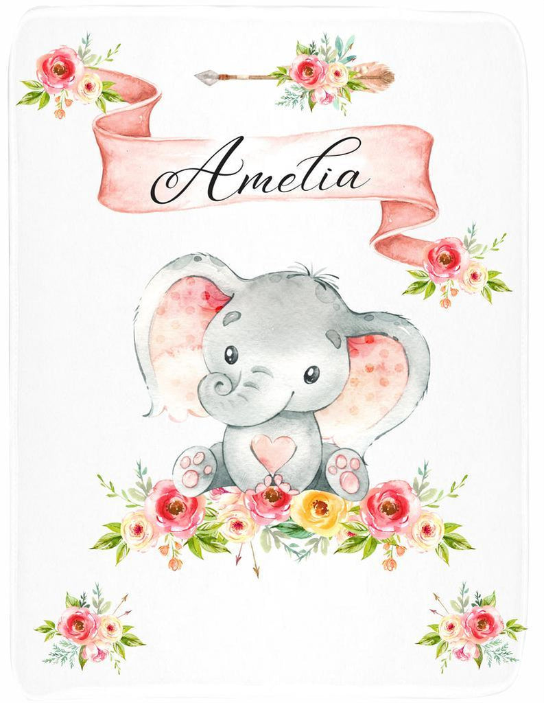 Personalized Name Fleece Blanket - Elephant01