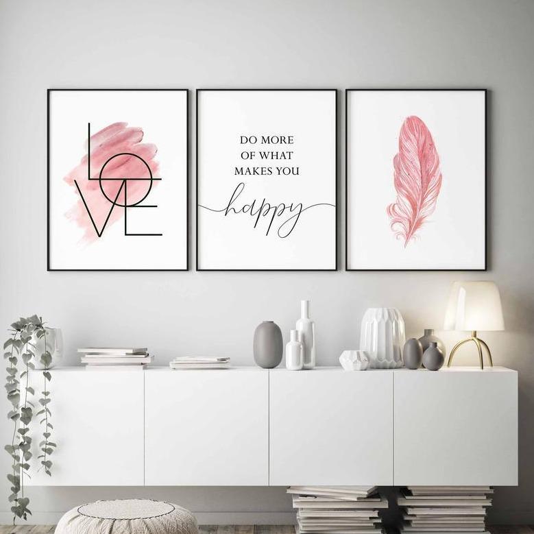 Blush pink wall Canvas Art Set I 08 -3 Pieces