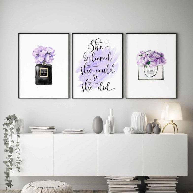 Purple Girls bedroom Canvas Art Set I 07 -3 Pieces