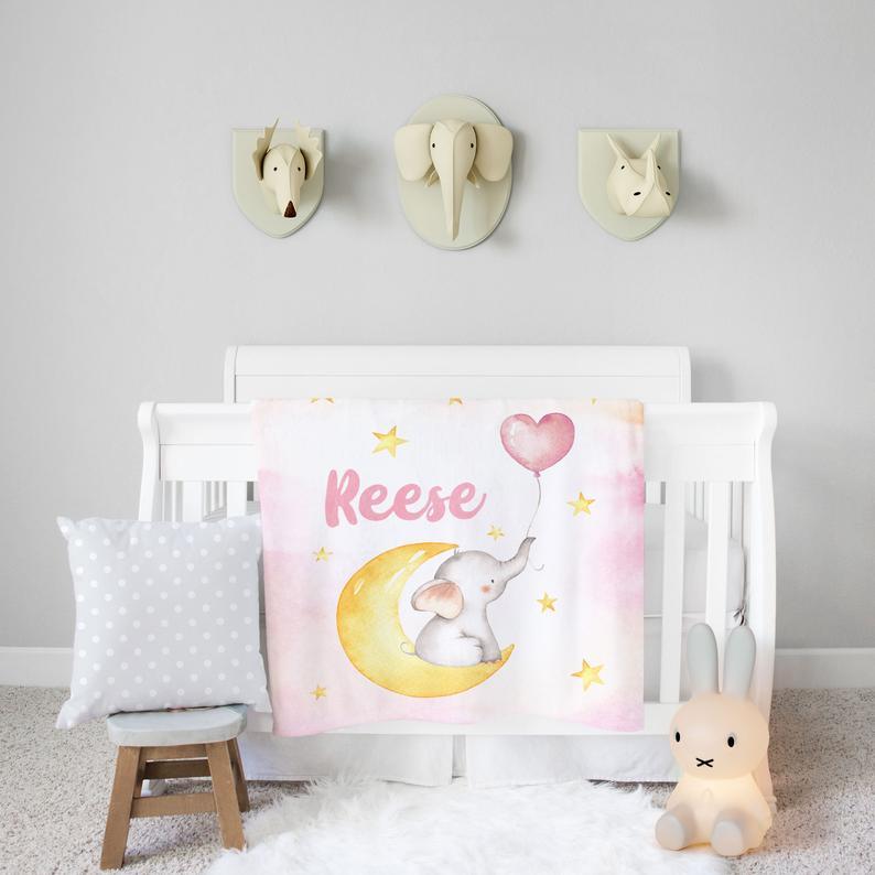 Personalized Name Fleece Blanket - Elephant08 Pink