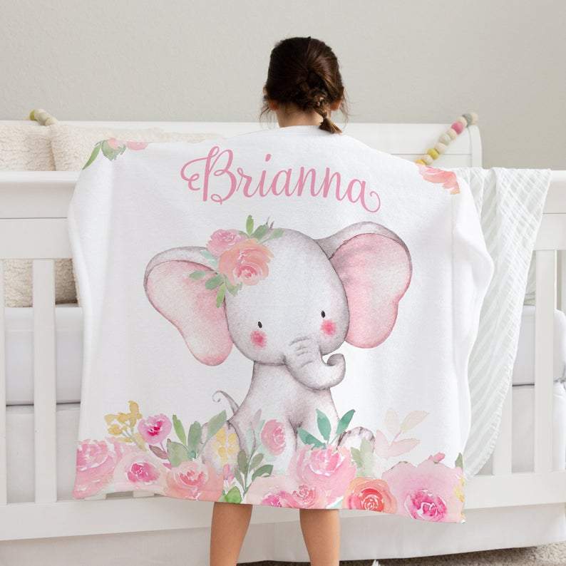 Personalized Name Fleece Blanket - Elephant07