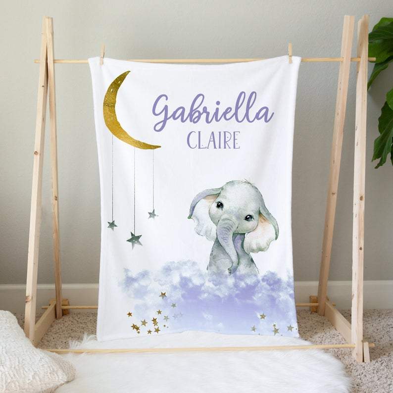 Personalized Name Fleece Blanket - Elephant03
