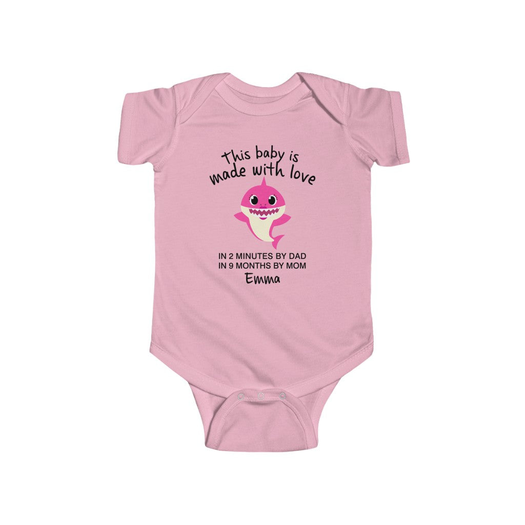 Custom Baby Onesie, Funny Baby Onesie, Baby Girl Onesie, Passion Pink Shark Baby Onesie