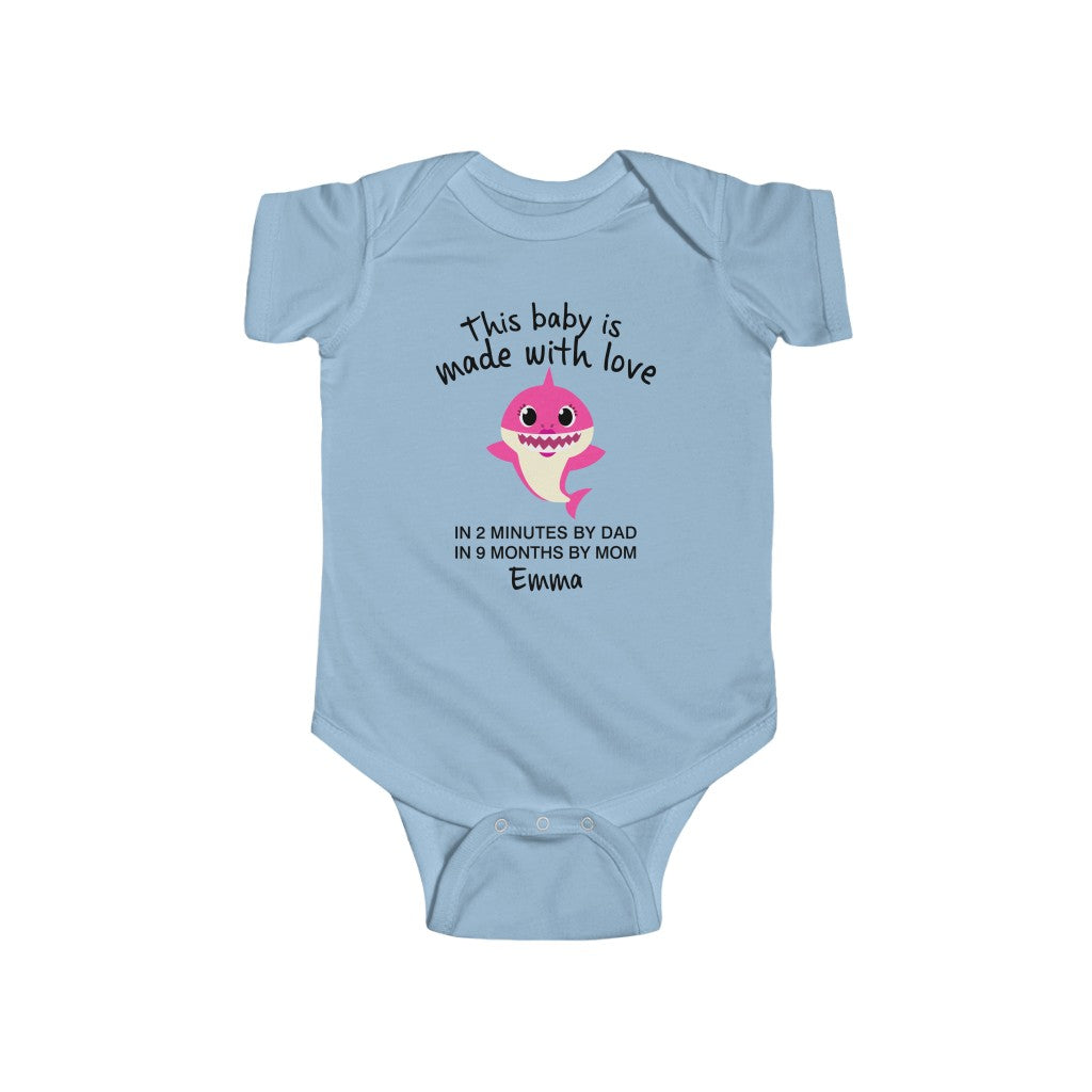 Custom Baby Onesie, Funny Baby Onesie, Baby Girl Onesie, Passion Pink Shark Baby Onesie