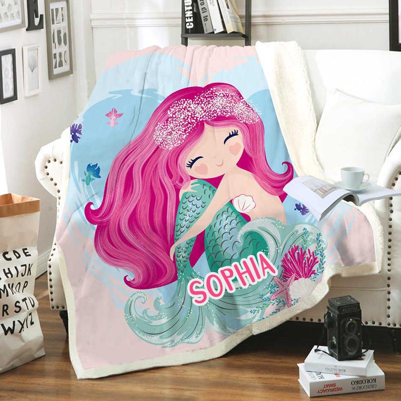 Personalized Mermaid Throw Blanket Microfiber Blanket for Adult & Kids