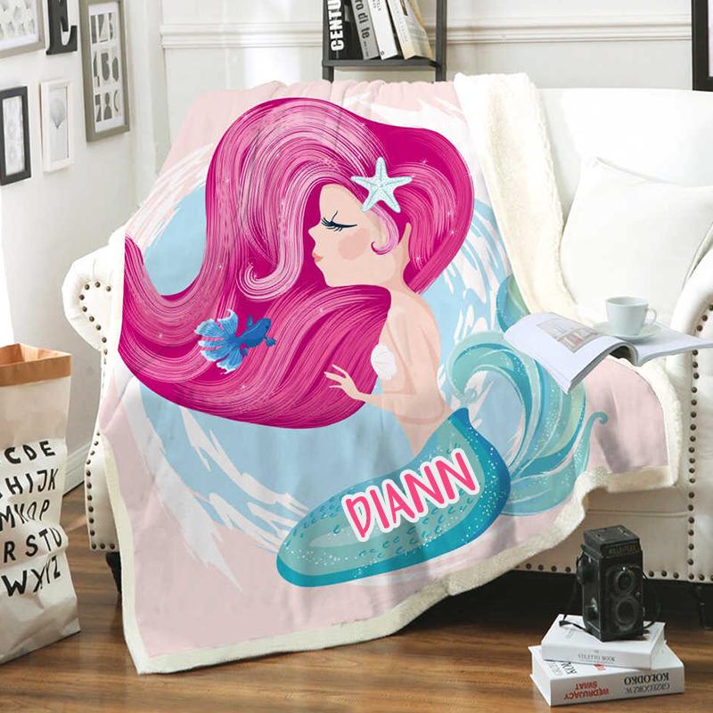 Personalized Mermaid Throw Blanket Microfiber Blanket for Adult & Kids