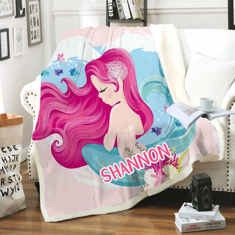 Personalized Mermaid Throw Blanket Microfiber Blanket for Adult & Kids