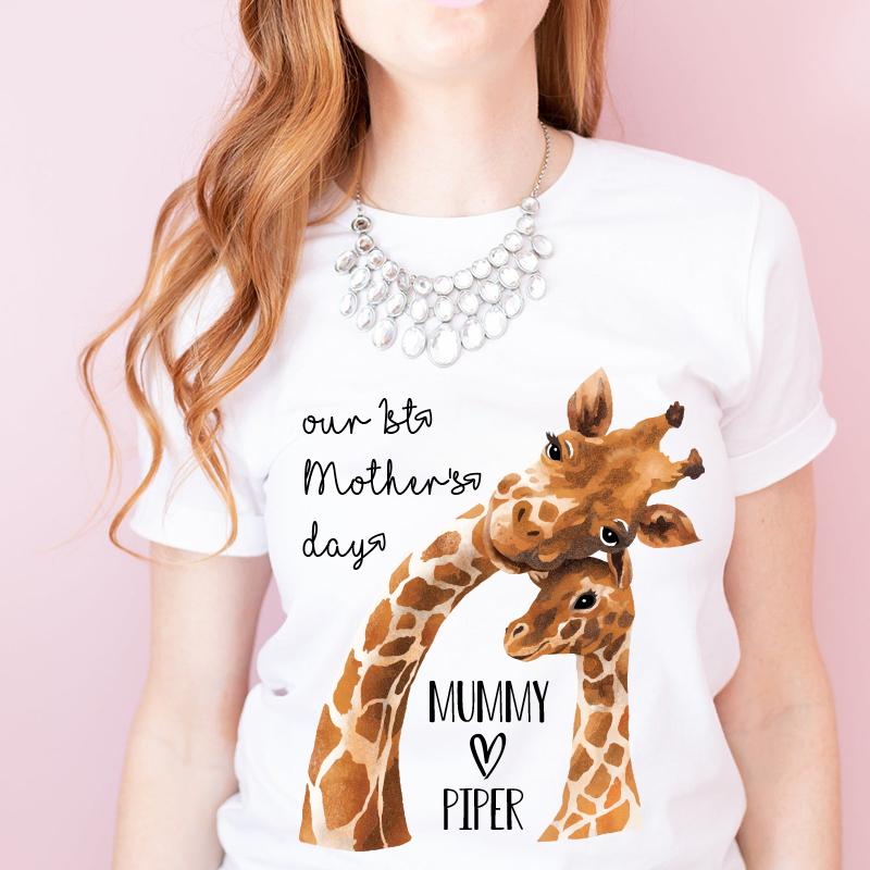 Custom Giraffe Mother's Day Baby Onesies and Matching Mom Shirts