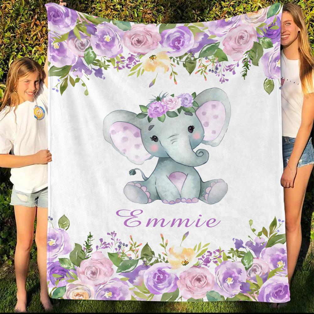 Personalized Name Fleece Blanket 14-Elephant