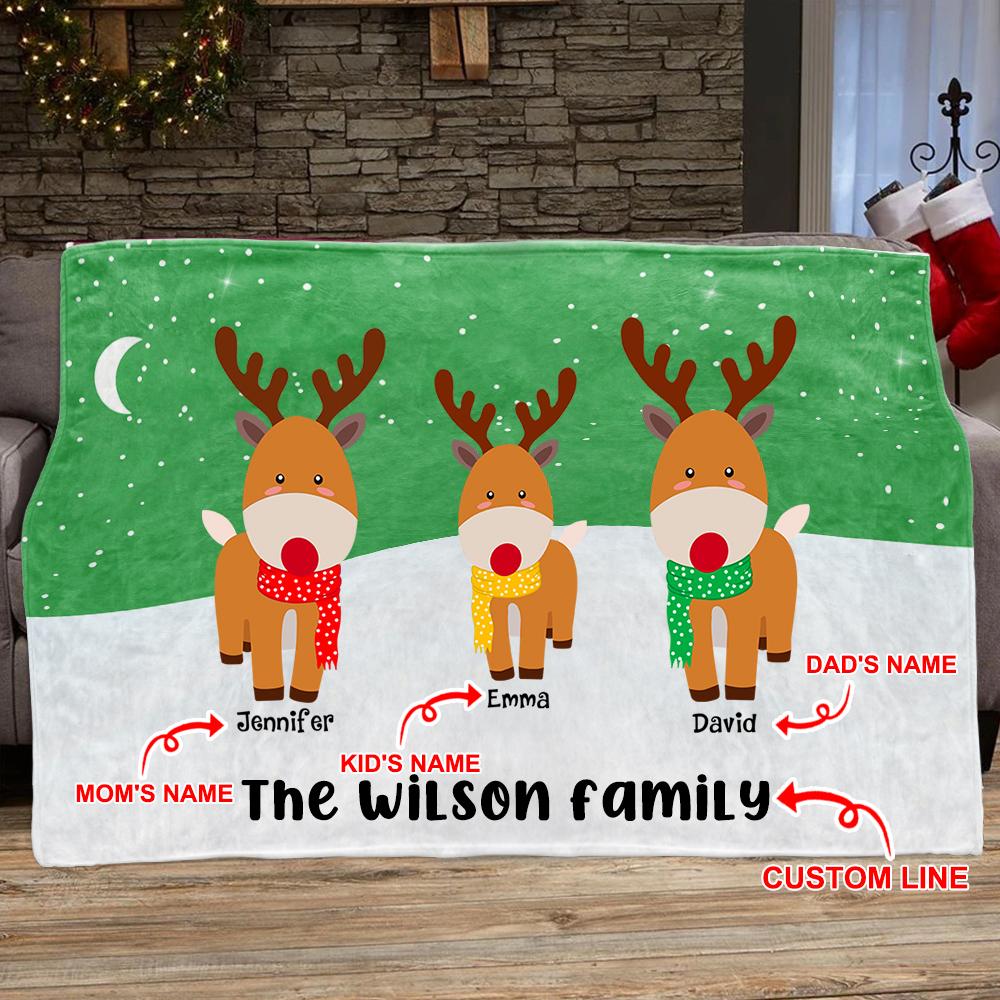 Personalized Deer Christmas Blanket with Children's Names