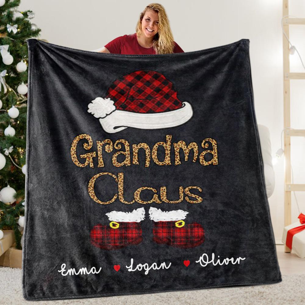 Custom Title Christmas Claus Blanket with Grandkids' Names II