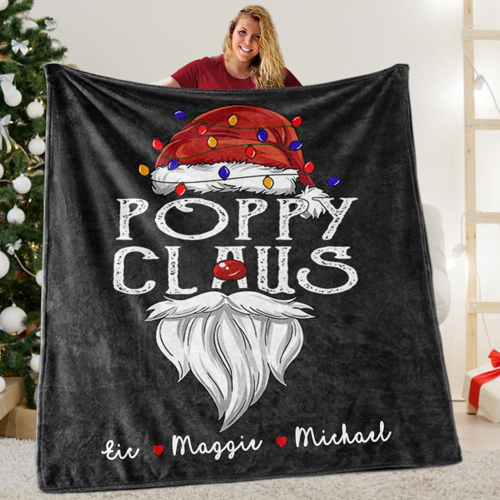 Custom Title Christmas Claus Blanket with Grandkids' Names