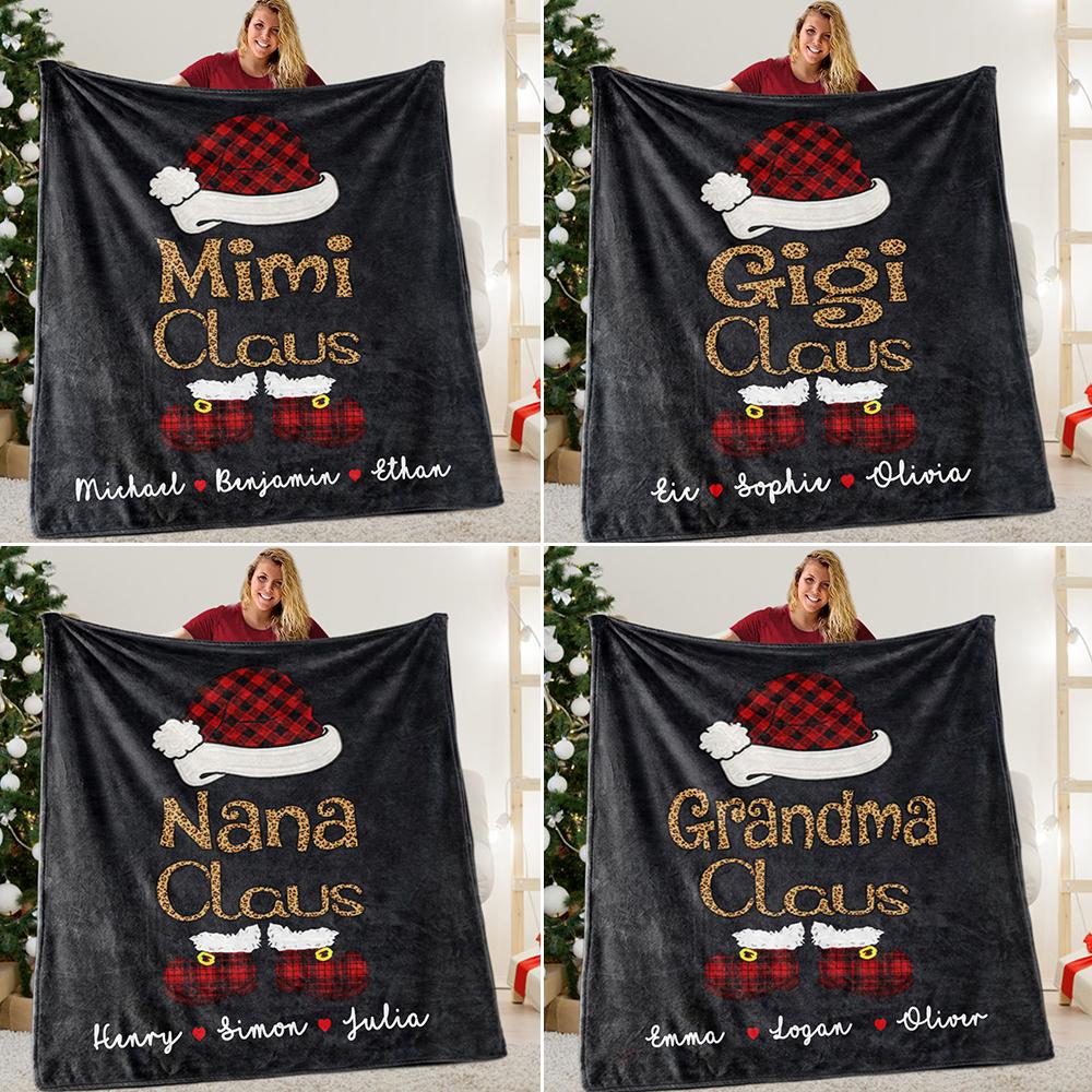 Custom Title Christmas Claus Blanket with Grandkids' Names II