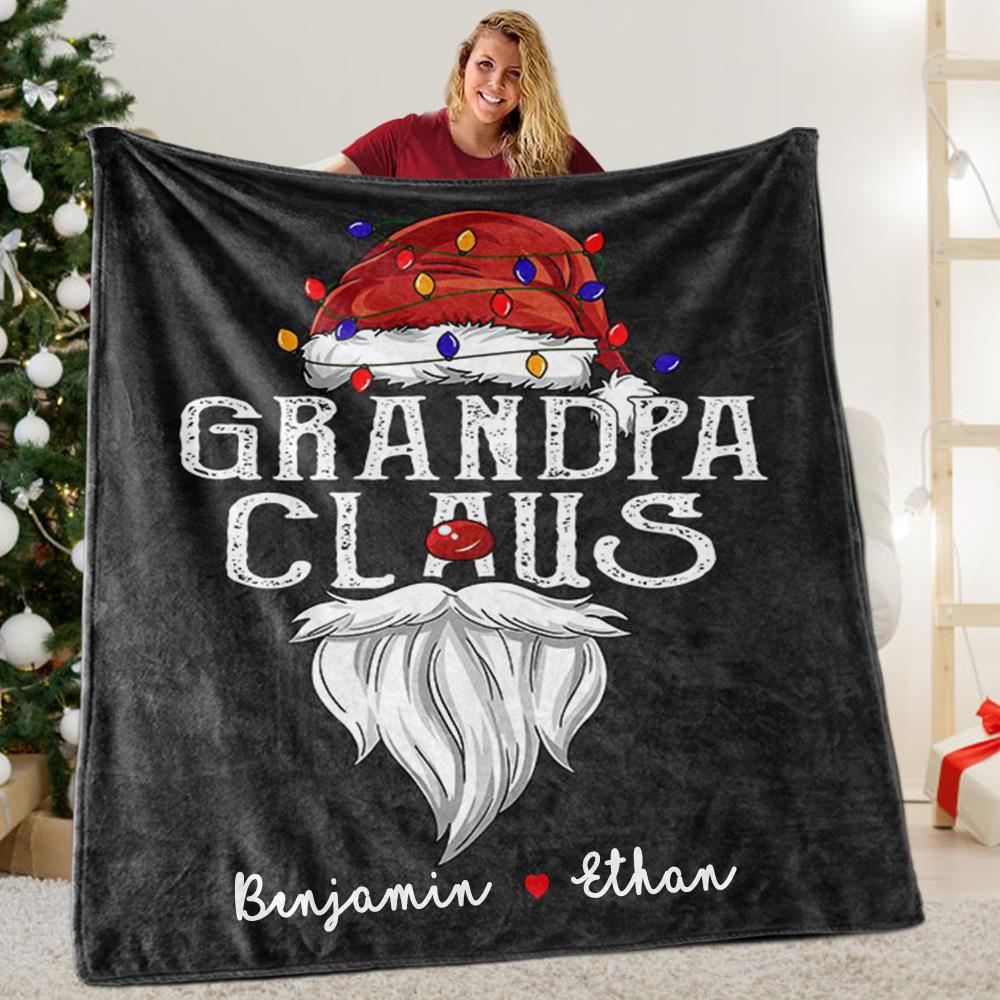 Custom Title Christmas Claus Blanket with Grandkids' Names