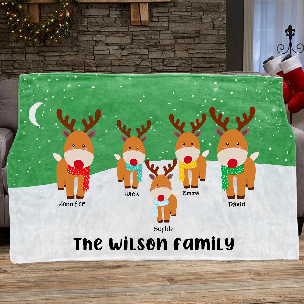 Personalized Deer Christmas Blanket with Children's Names