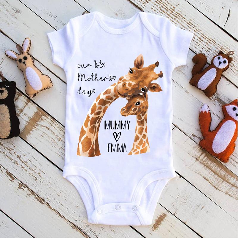 Custom Giraffe Mother's Day Baby Onesies and Matching Mom Shirts