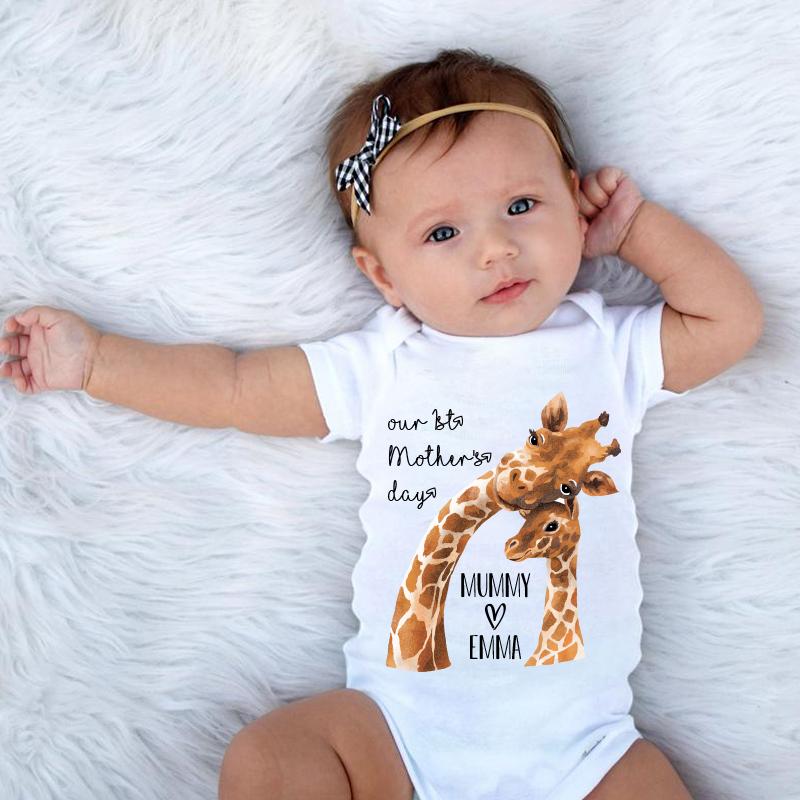 Custom Giraffe Mother's Day Baby Onesies and Matching Mom Shirts