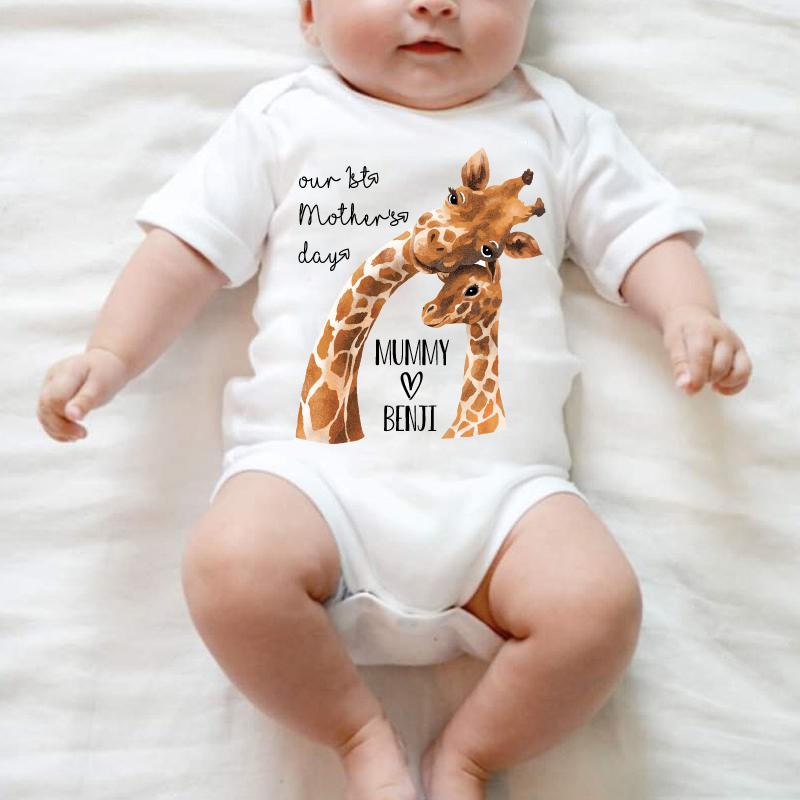 Custom Giraffe Mother's Day Baby Onesies and Matching Mom Shirts