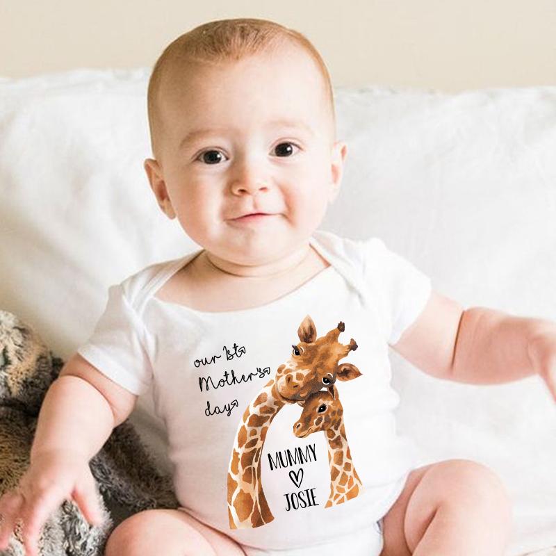Custom Giraffe Mother's Day Baby Onesies and Matching Mom Shirts