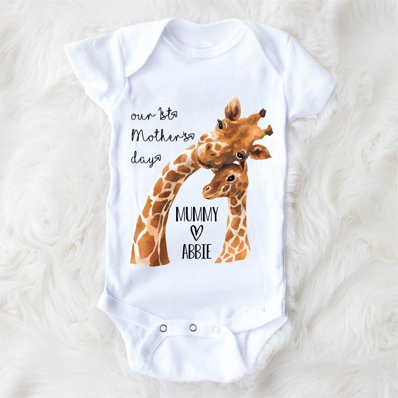 Custom Giraffe Mother's Day Baby Onesies and Matching Mom Shirts