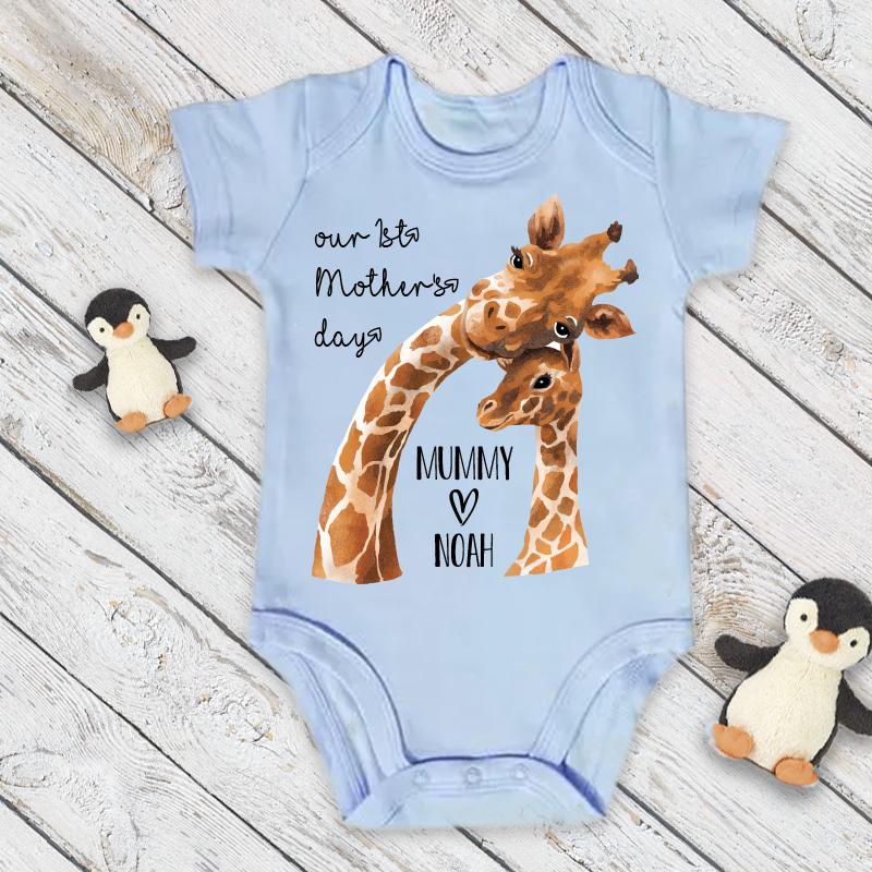 Custom Giraffe Mother's Day Baby Onesies and Matching Mom Shirts