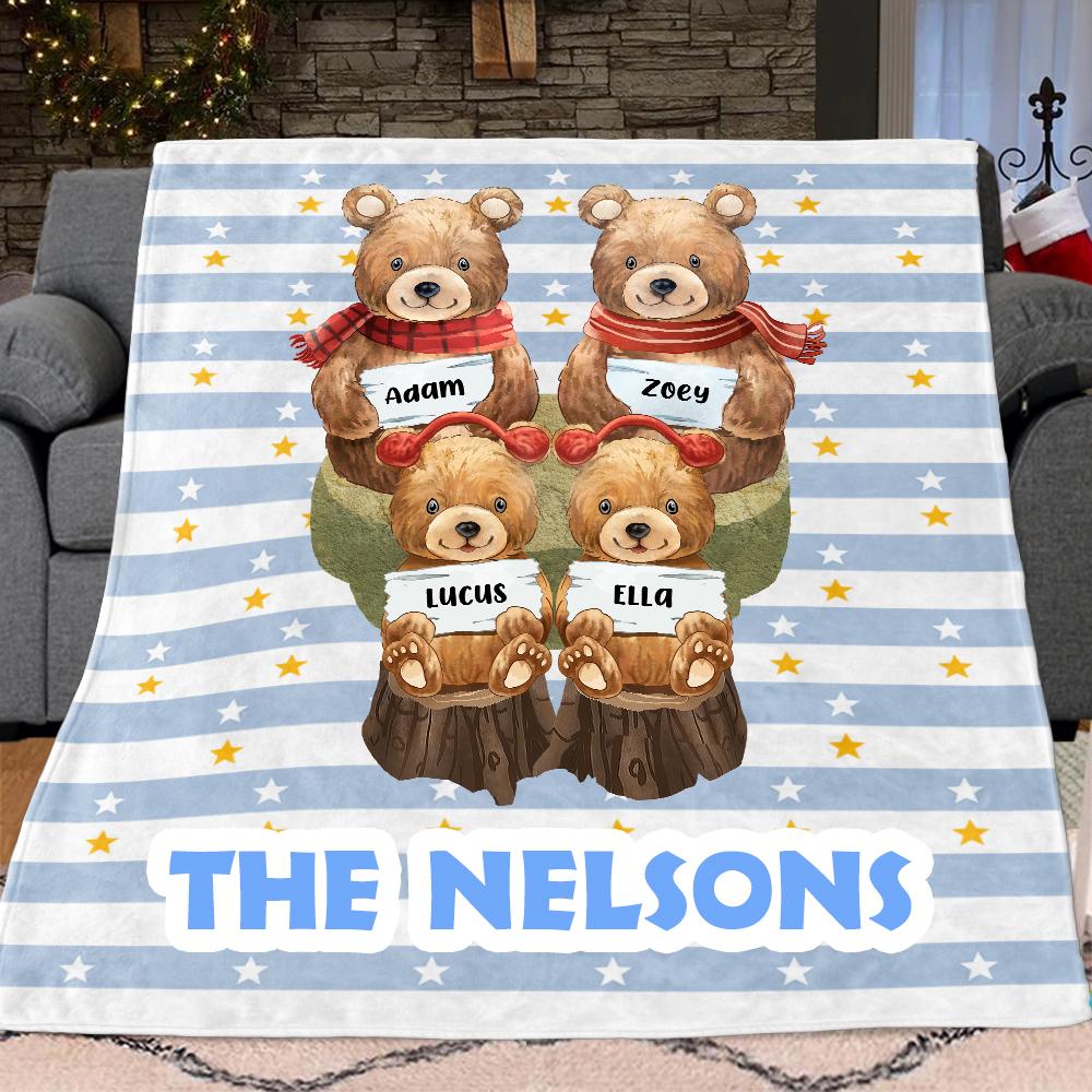 Personalized Bear Christmas Blanket with Children's Names