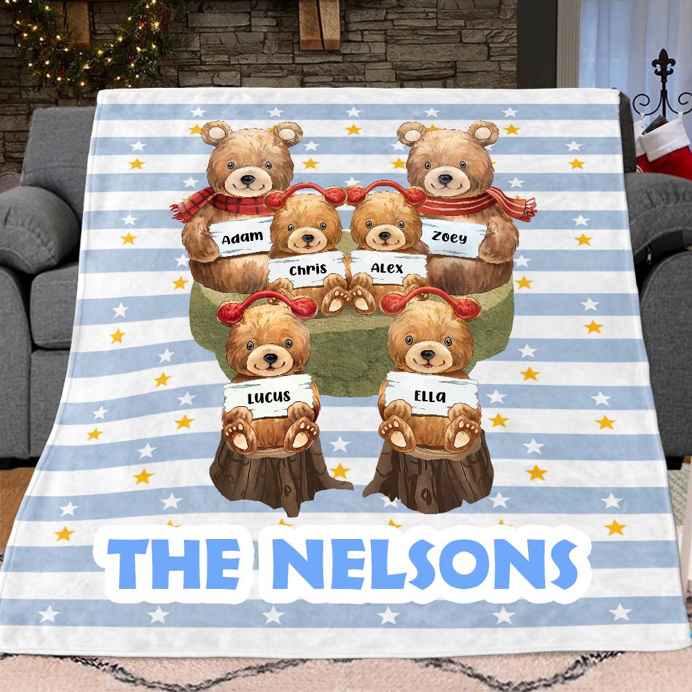 Personalized Bear Christmas Blanket with Children's Names