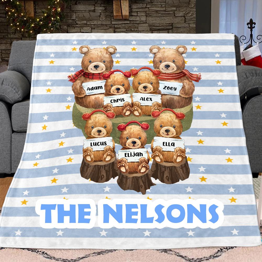 Personalized Bear Christmas Blanket with Children's Names