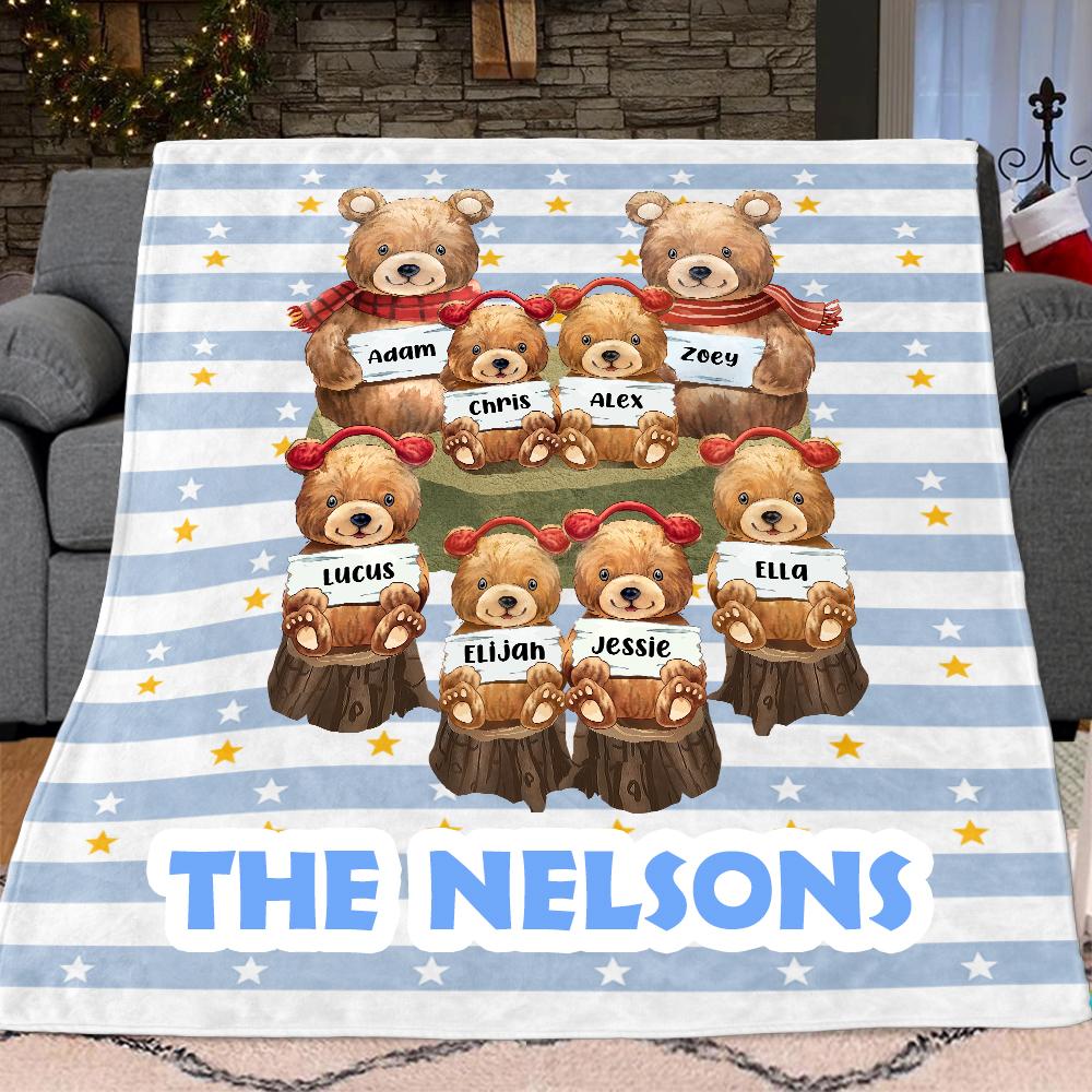 Personalized Bear Christmas Blanket with Children's Names