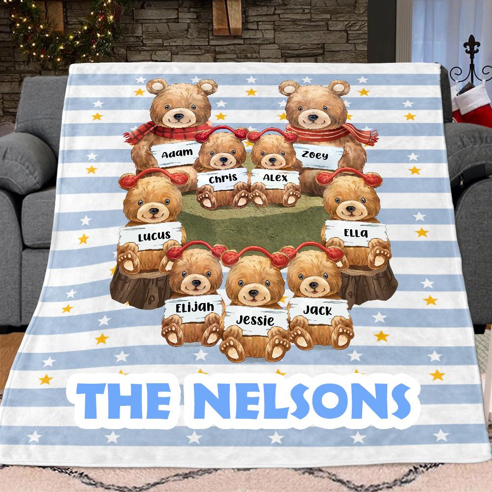 Personalized Bear Christmas Blanket with Children's Names