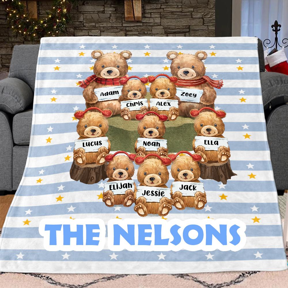 Personalized Bear Christmas Blanket with Children's Names
